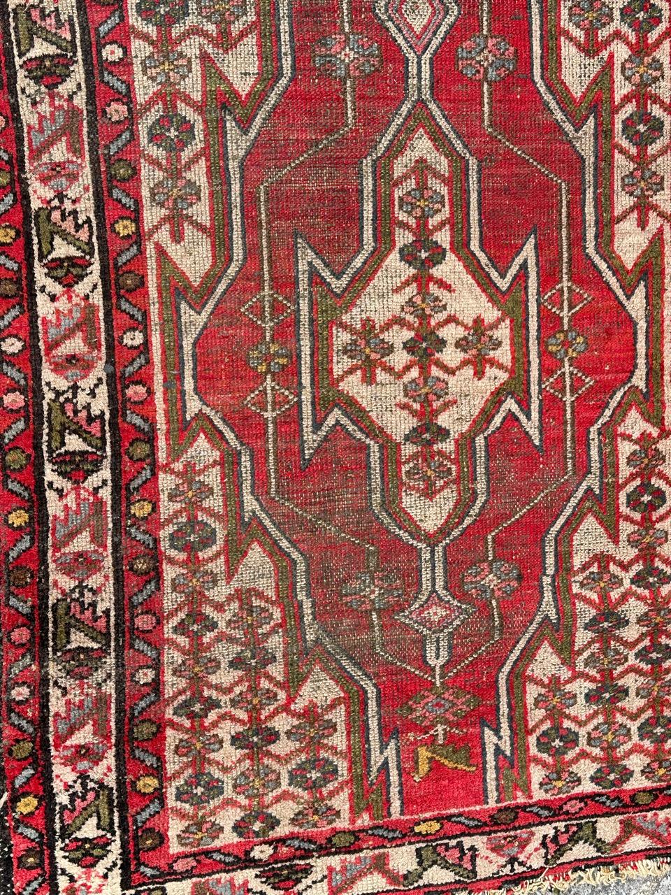 Rustic Bobyrug’s distressed vintage rustic mazlaghan rug  For Sale