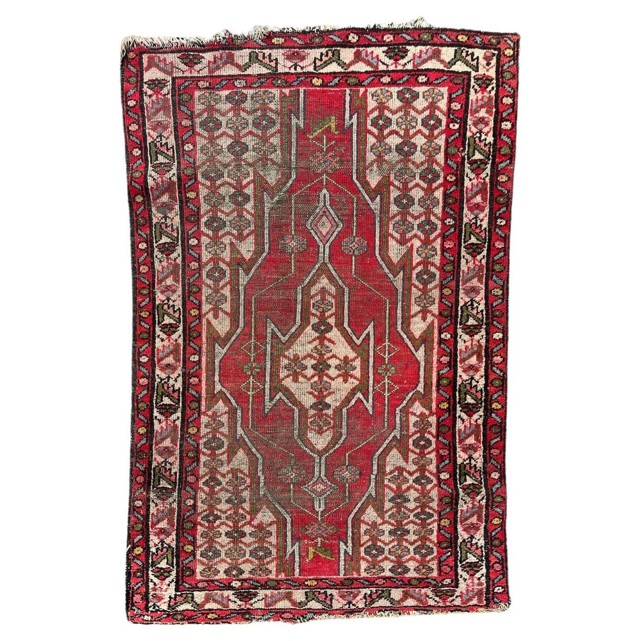 Bobyrug’s distressed vintage rustic mazlaghan rug  For Sale