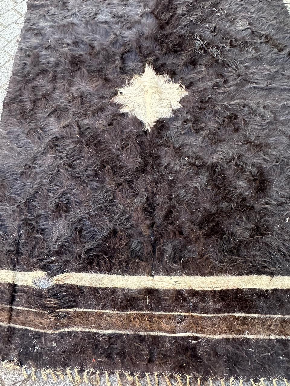 Hand-Woven Bobyrug’s distressed vintage Turkish Sirt rug For Sale