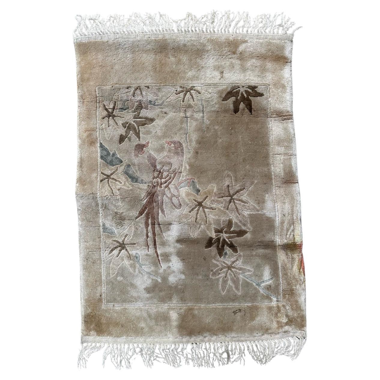 Bobyrug’s little vintage silk Chinese pictorial rug  For Sale