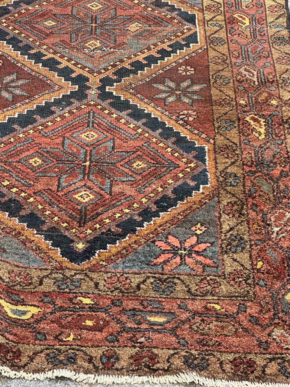 Nice vintage tribal Kurdish rug with beautiful geometrical design and nice colours with brown, pink, blue and yellow. Entirely hand knotted with wool on cotton foundation 

✨✨✨
