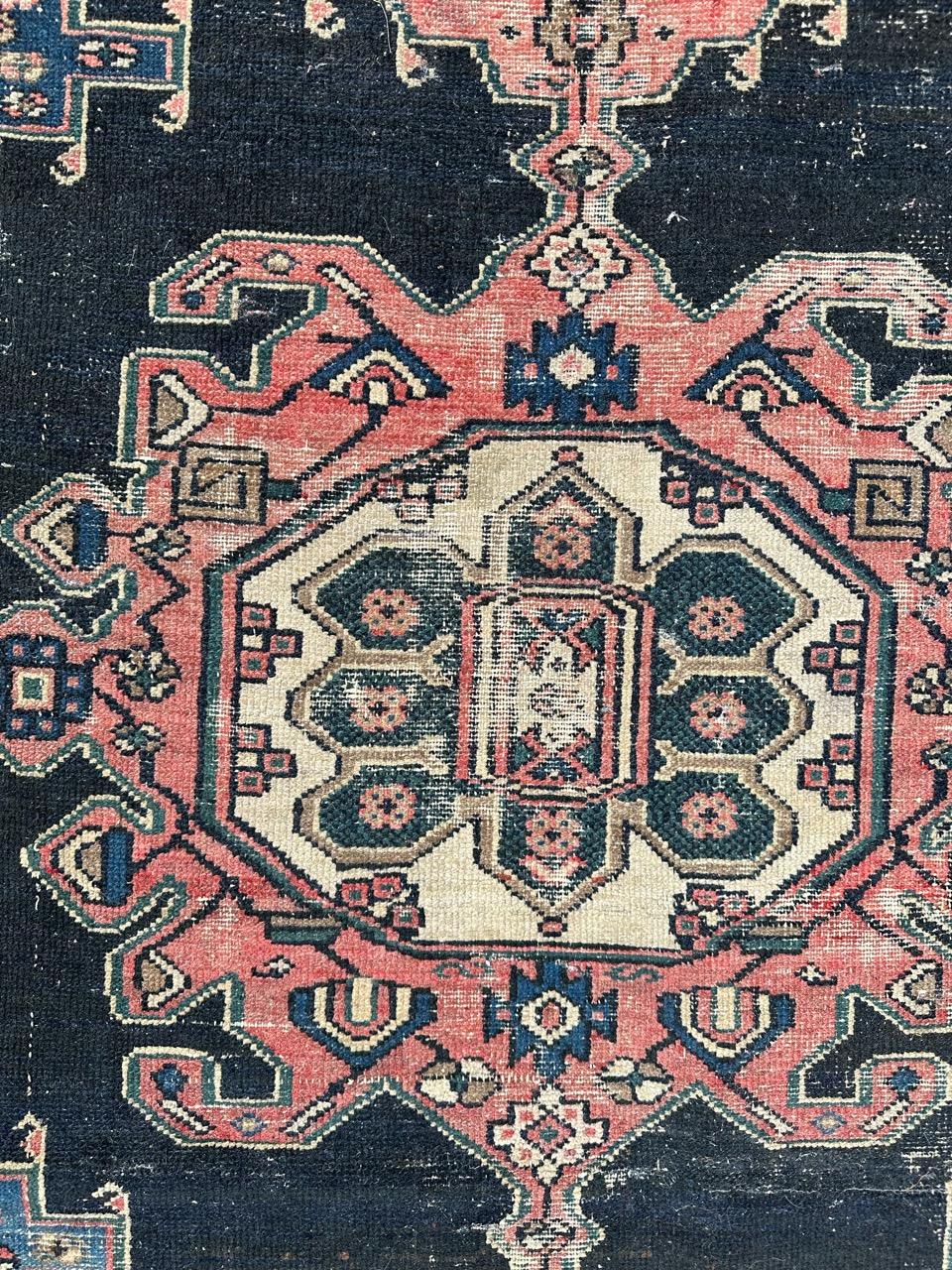 Wool Bobyrug’s nice antique distressed Hamadan rug  For Sale