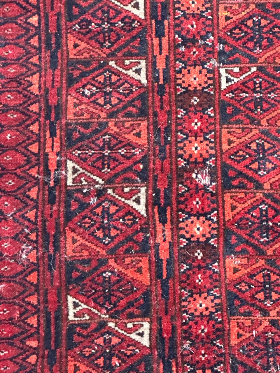 Bobyrug’s nice antique distressed tribal Turkmen rug  For Sale 2