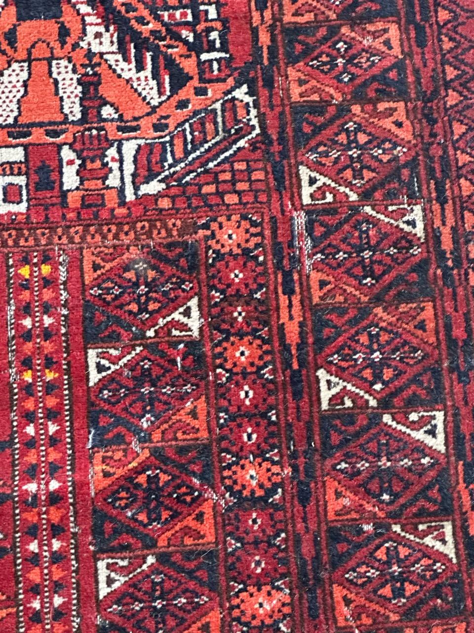 Bobyrug’s nice antique distressed tribal Turkmen rug  For Sale 3
