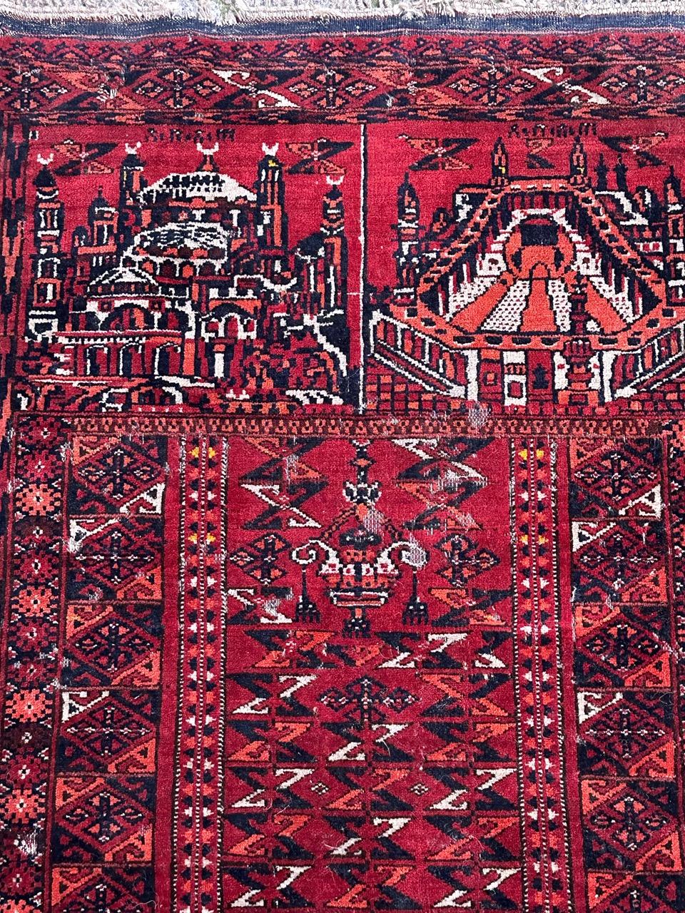 Bobyrug’s nice antique distressed tribal Turkmen rug  For Sale 5