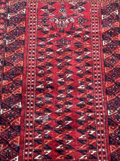 Bobyrug’s nice antique distressed tribal Turkmen rug