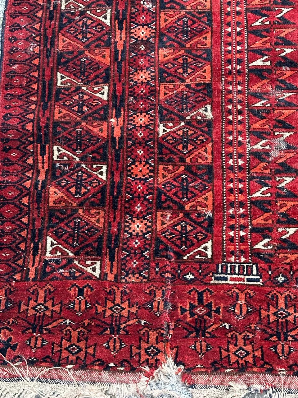 Tribal Bobyrug’s nice antique distressed tribal Turkmen rug  For Sale