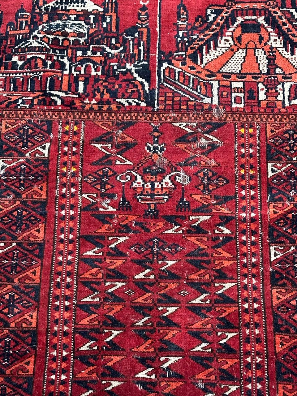 Early 20th Century Bobyrug’s nice antique distressed tribal Turkmen rug  For Sale