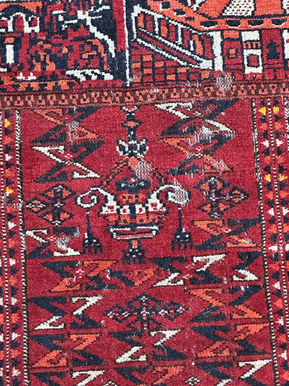 Bobyrug’s nice antique distressed tribal Turkmen rug  For Sale 1