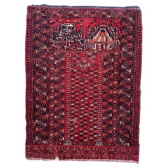 Bobyrug’s nice antique distressed tribal Turkmen rug 