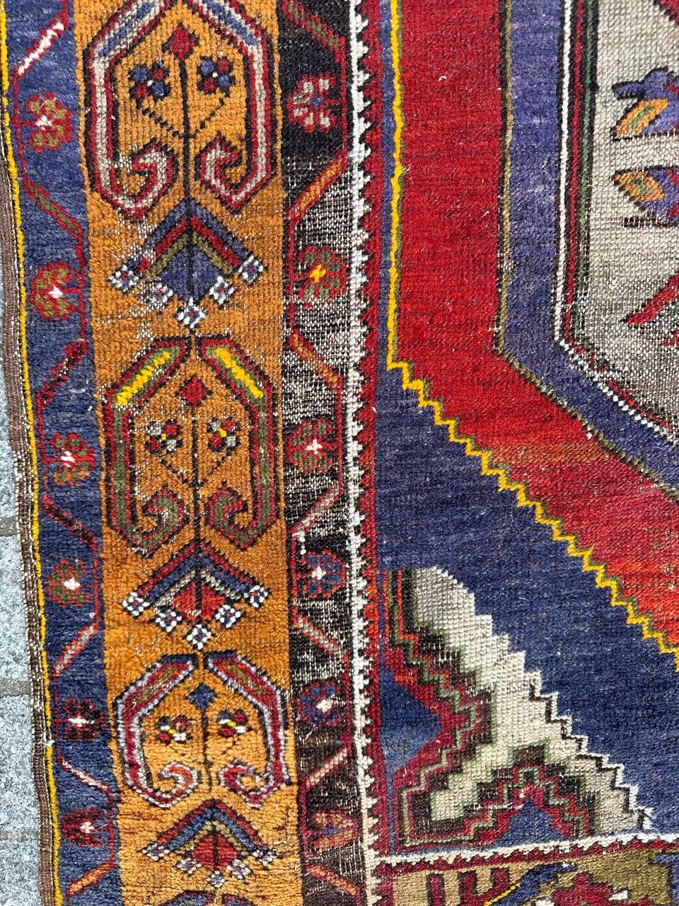 Hand-Knotted Bobyrug’s nice antique distressed Turkish rug  For Sale