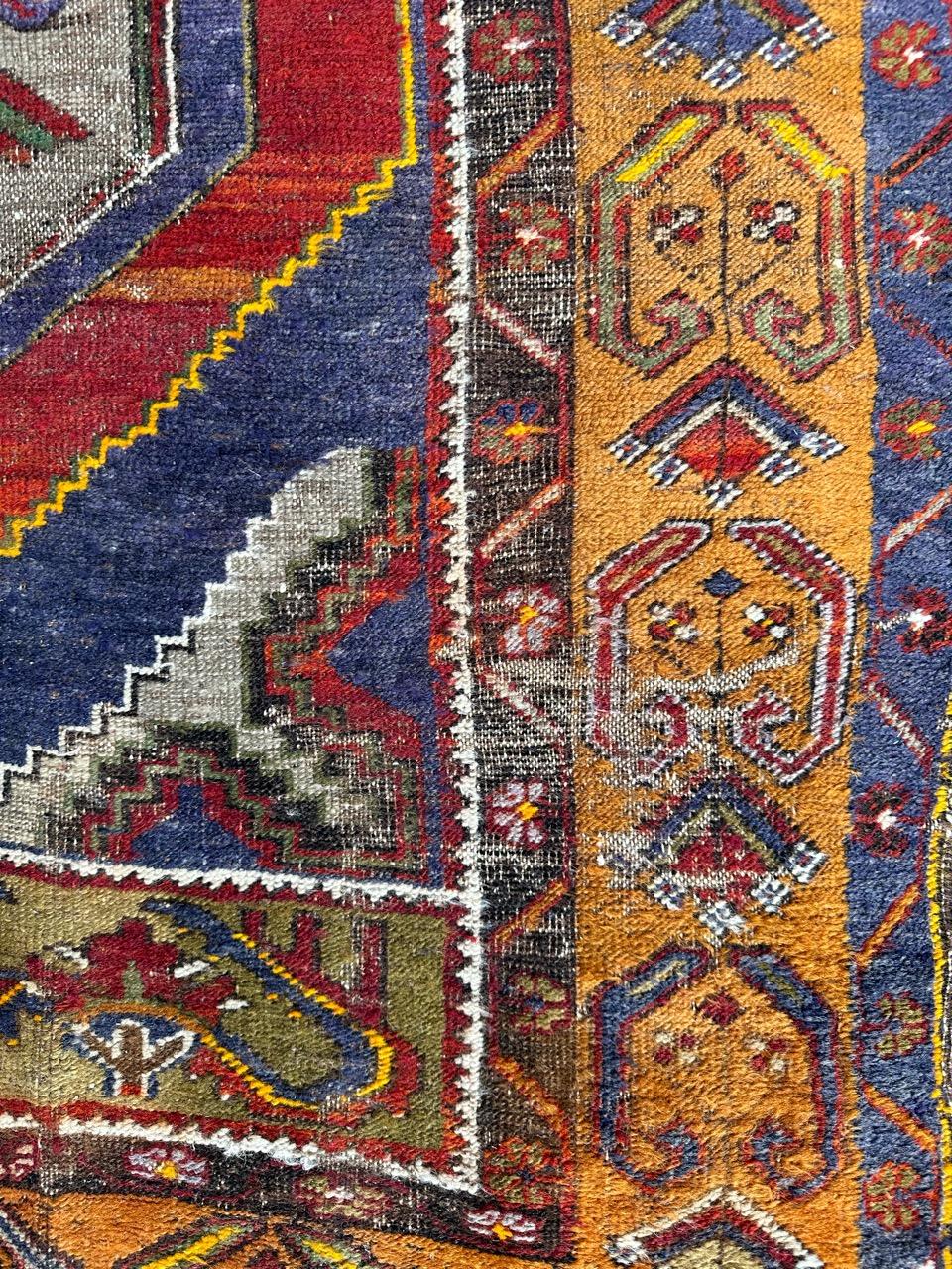 20th Century Bobyrug’s nice antique distressed Turkish rug  For Sale