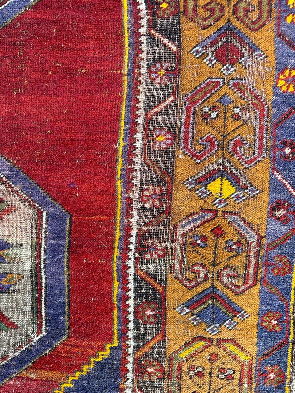Wool Bobyrug’s nice antique distressed Turkish rug  For Sale