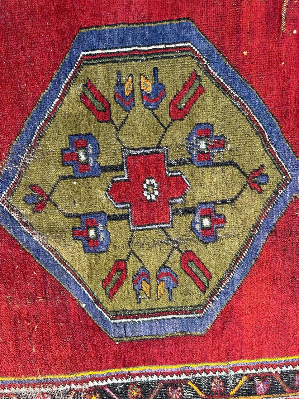 Bobyrug’s nice antique distressed Turkish rug  For Sale 1