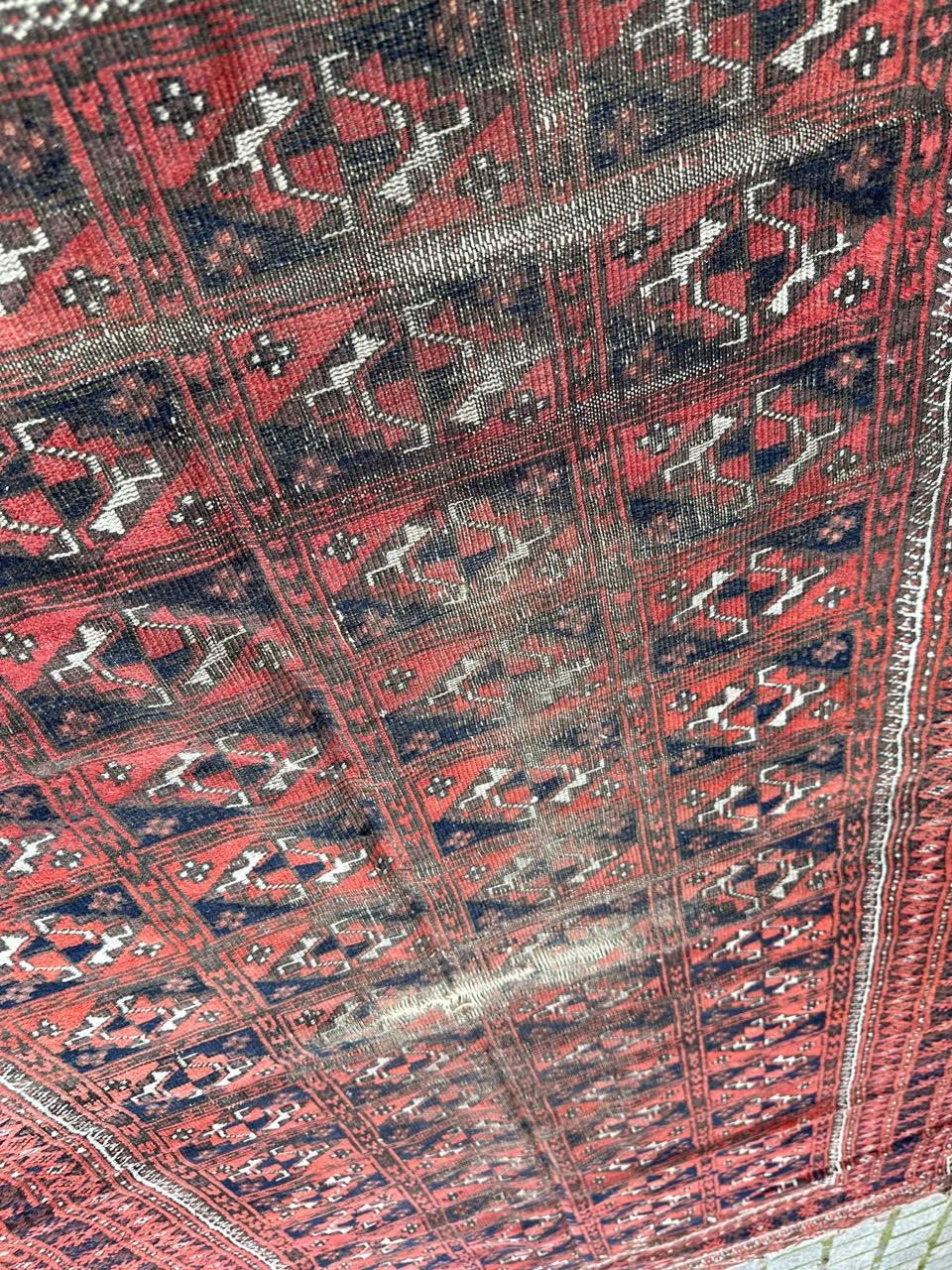 Bobyrug’s nice antique distressed Turkmen rug For Sale 2