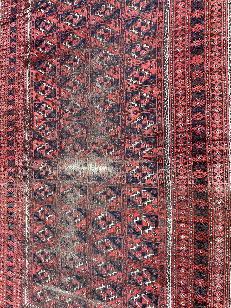 Bobyrug’s nice antique distressed Turkmen rug For Sale 4