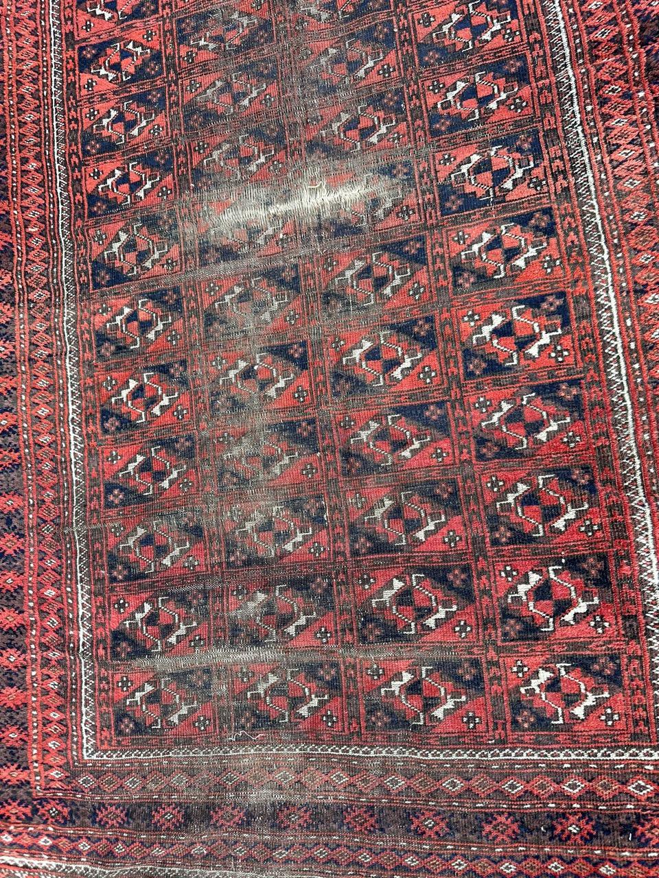 Bobyrug’s nice antique distressed Turkmen rug For Sale 5