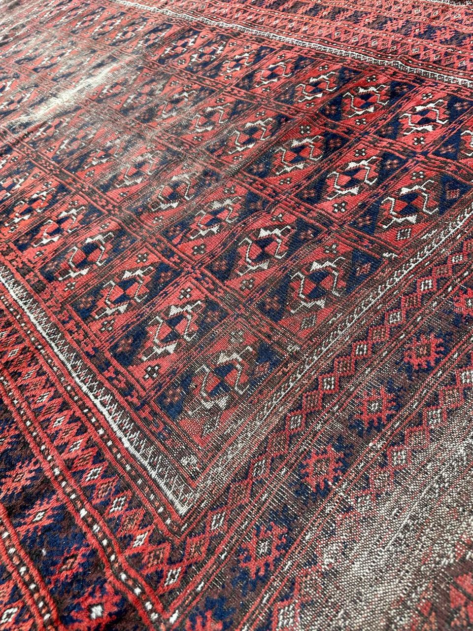 Bobyrug’s nice antique distressed Turkmen rug For Sale 6