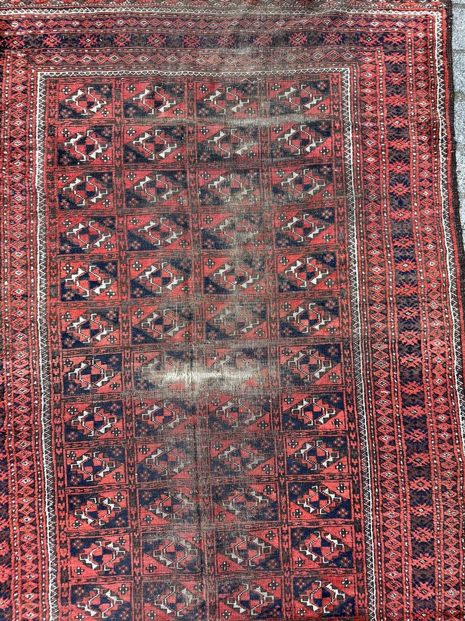 Tribal Bobyrug’s nice antique distressed Turkmen rug For Sale
