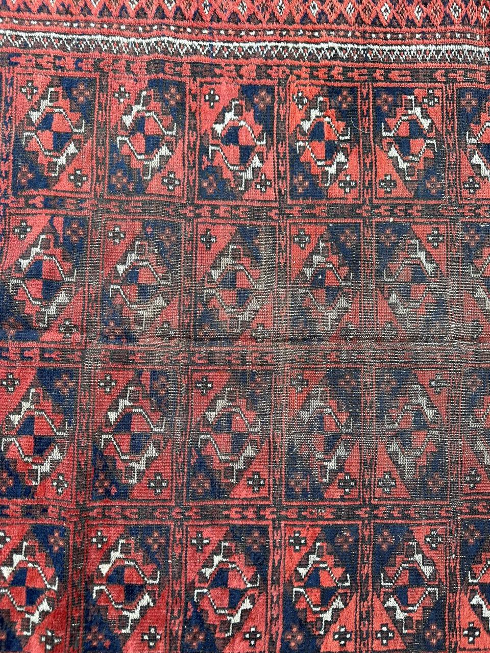 Hand-Knotted Bobyrug’s nice antique distressed Turkmen rug For Sale