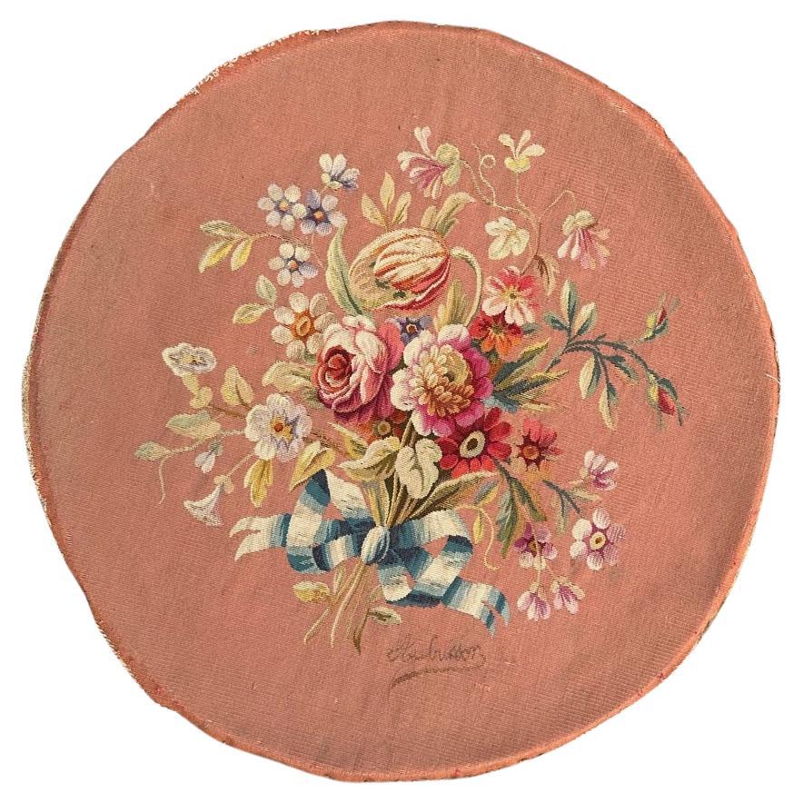 Bobyrug’s nice antique French Aubusson round tapestry  For Sale