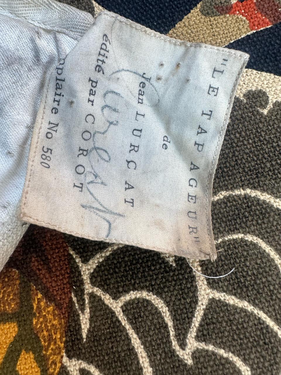 Bonito Tapiz Antiguo Francés Impreso a Mano Firmado Lurçat 