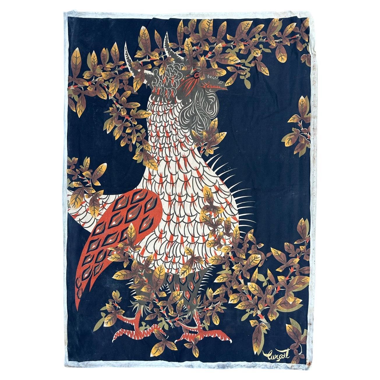Nice Antique French Hand Printed Lurçat Signed Tapestry « Rooster » For Sale