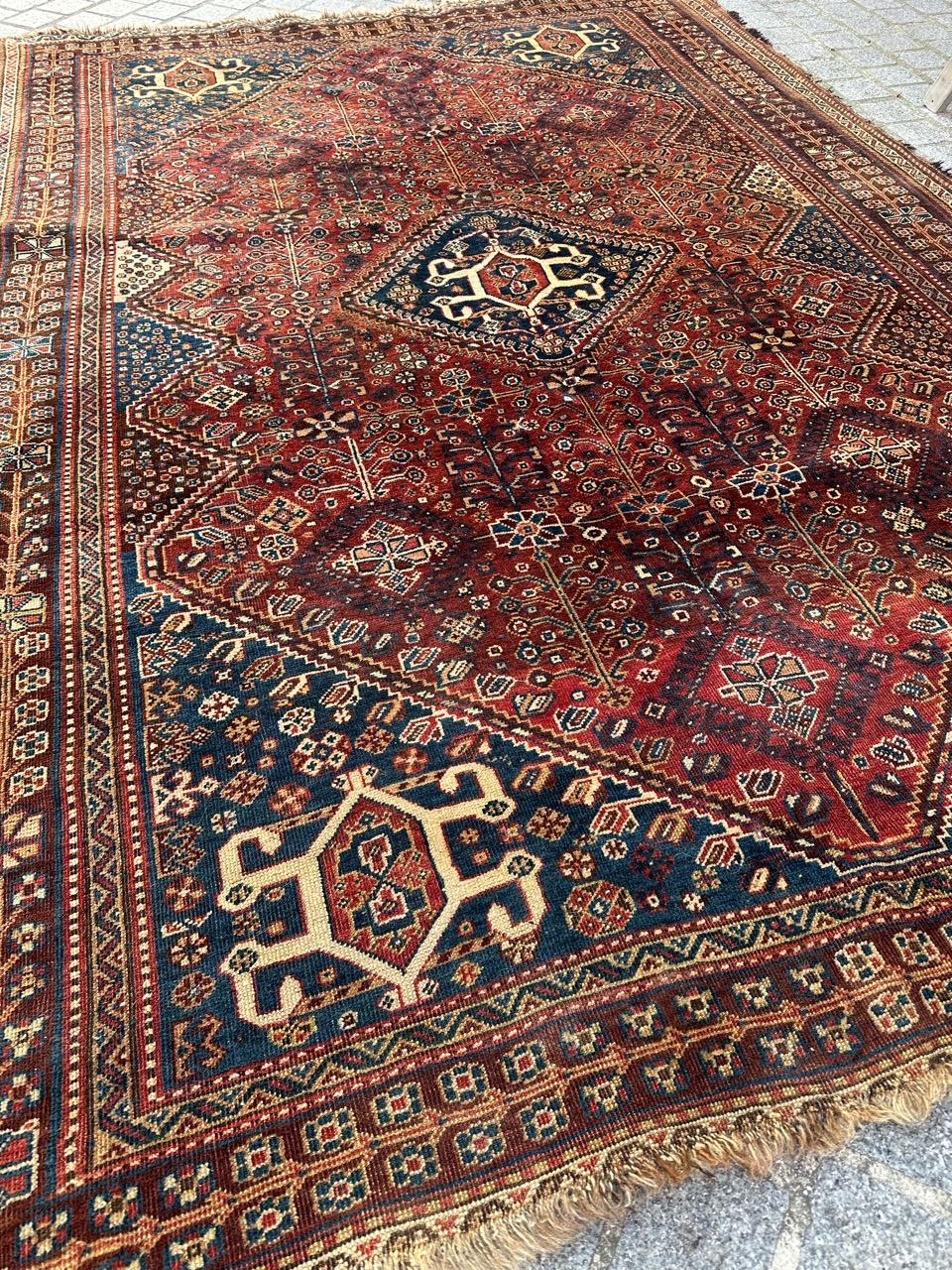 Wool Bobyrug’s nice antique qashqai rug  For Sale