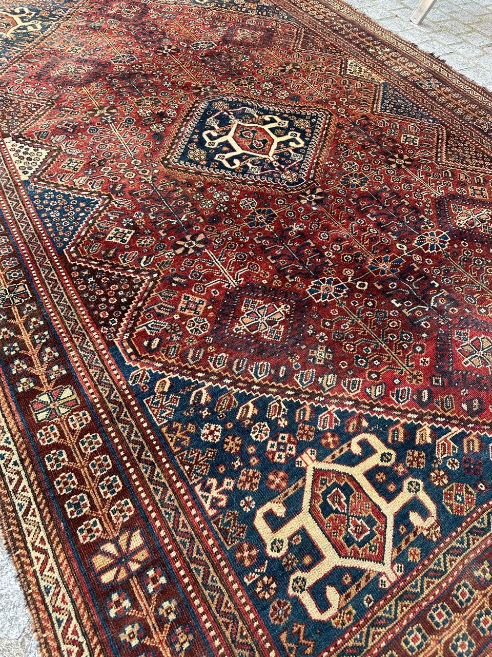 Bobyrug’s nice antique qashqai rug  For Sale 1