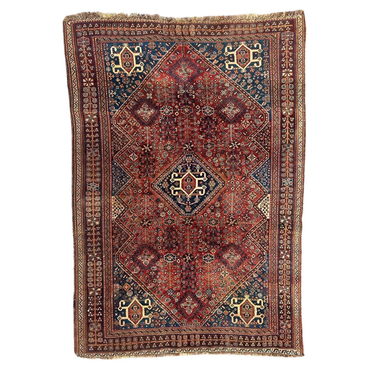 Bobyrug’s nice antique qashqai rug  For Sale
