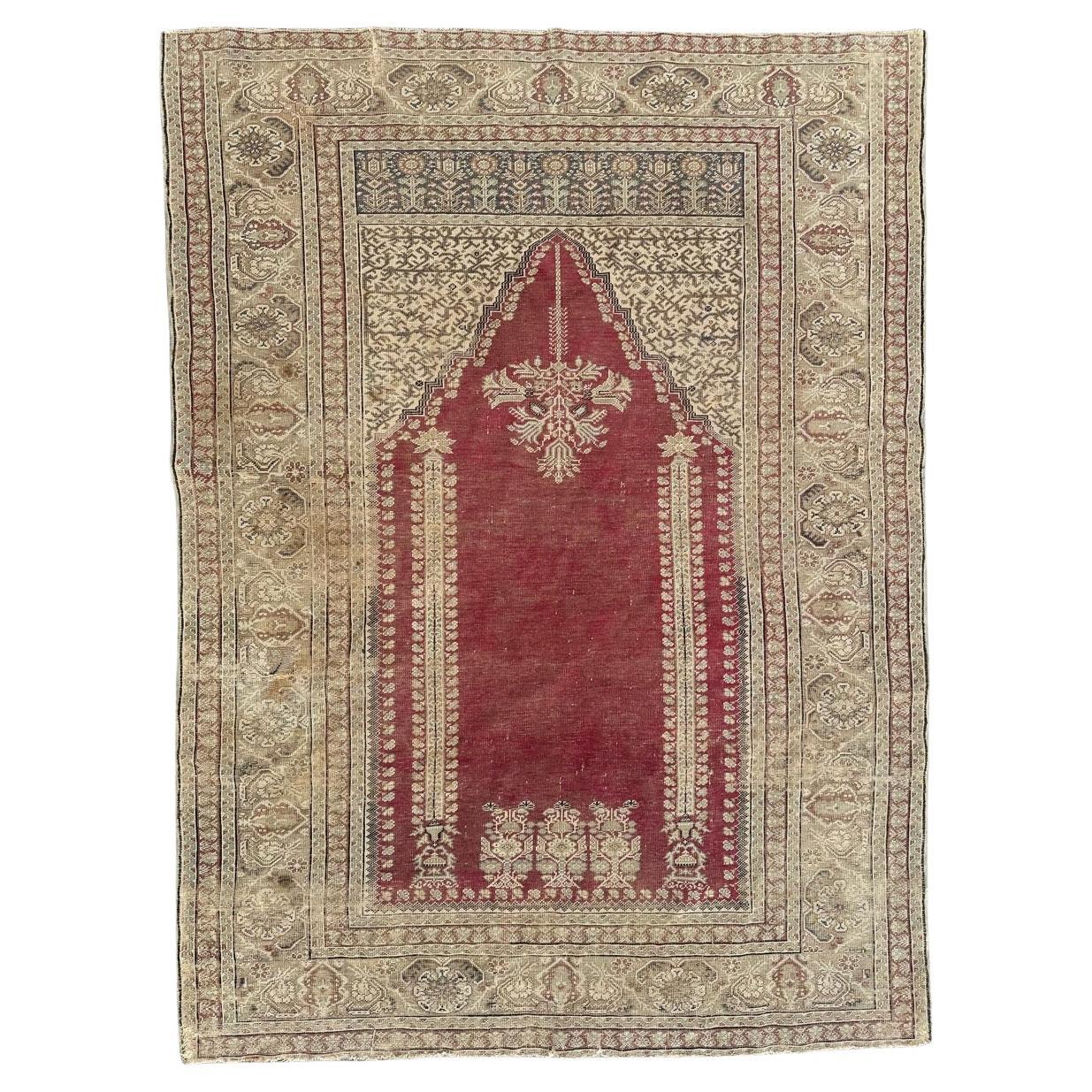 Bobyrug’s nice antique Turkish Ghiordes rug For Sale