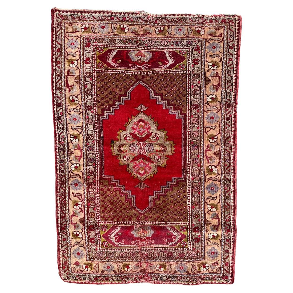 Bobyrug’s nice antique Turkish rug For Sale