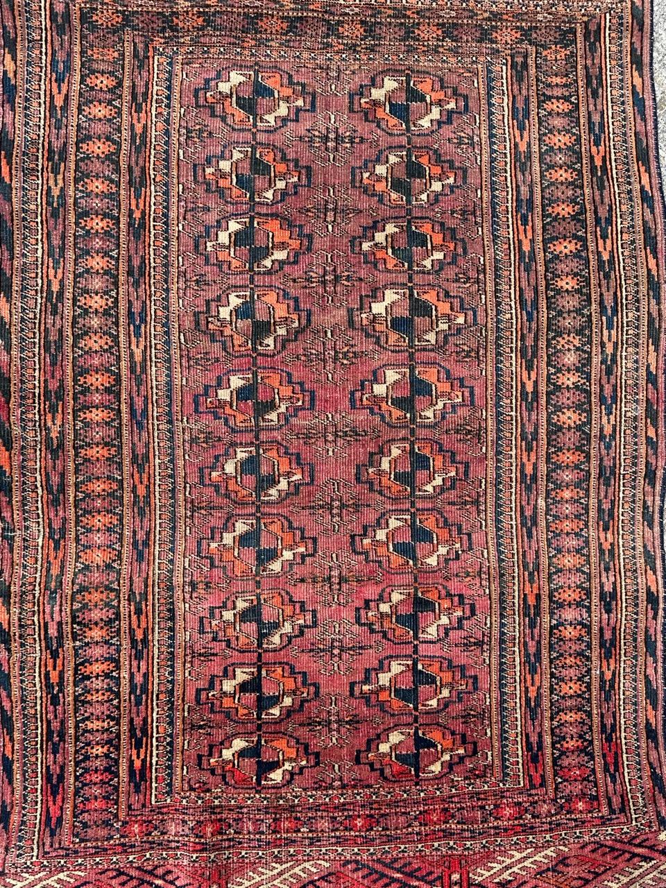 Bobyrug’s nice antique Turkmen Bokhara rug  For Sale 7