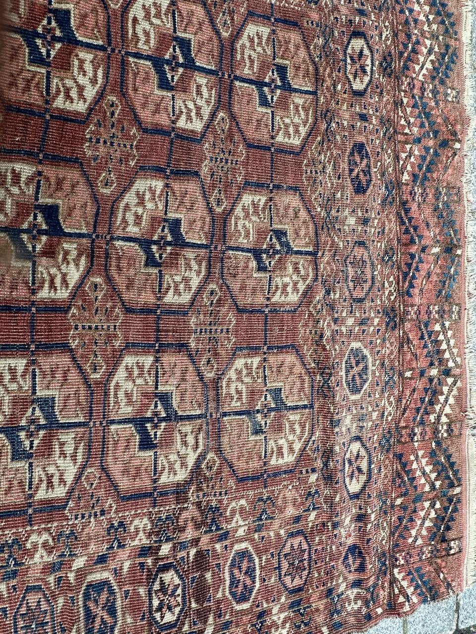 nice antique Turkmen Bokhara rug For Sale 9