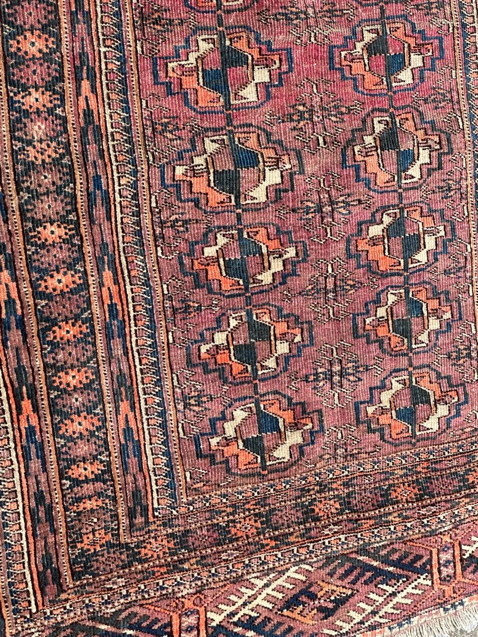 Hand-Knotted Bobyrug’s nice antique Turkmen Bokhara rug  For Sale