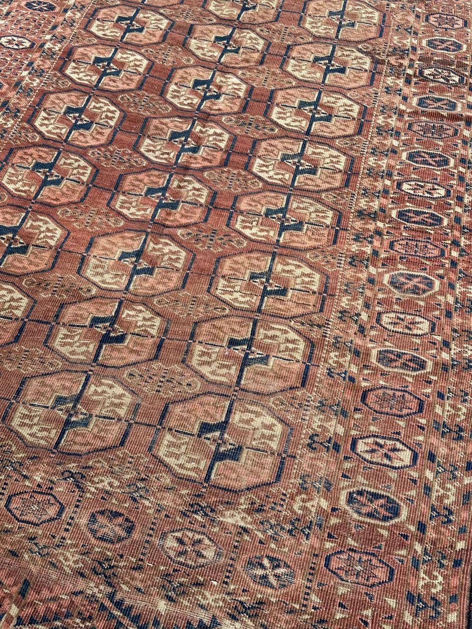 Hand-Knotted nice antique Turkmen Bokhara rug For Sale
