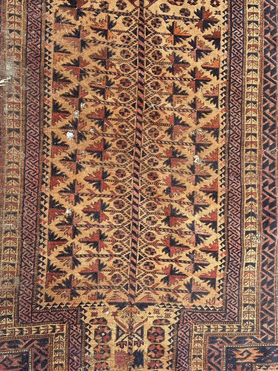 Bobyrug’s nice distressed antique fine tribal Baluch rug  For Sale 8