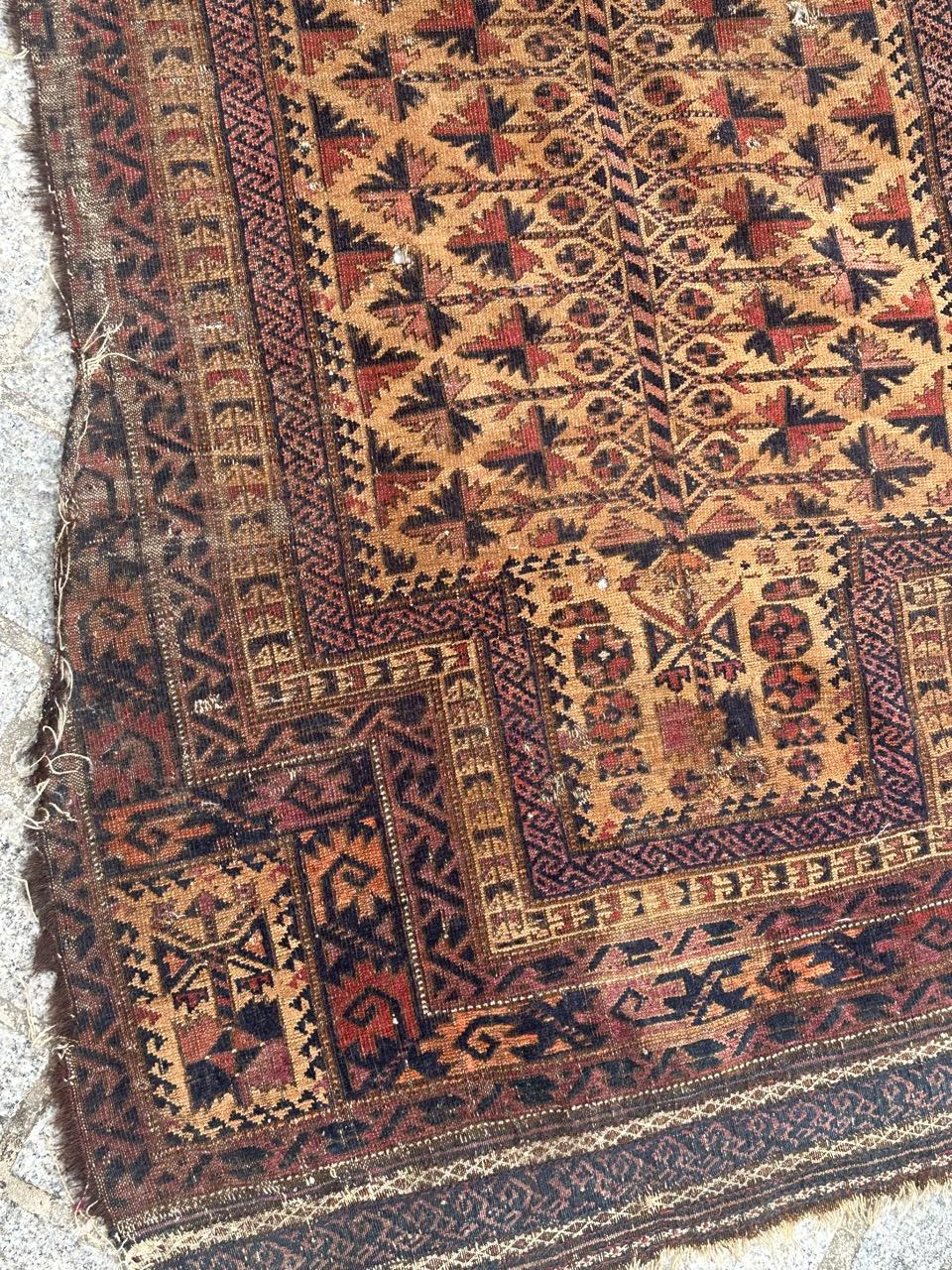 Afghan Bobyrug's nice distressed antique fine tribal Baluch rug  en vente