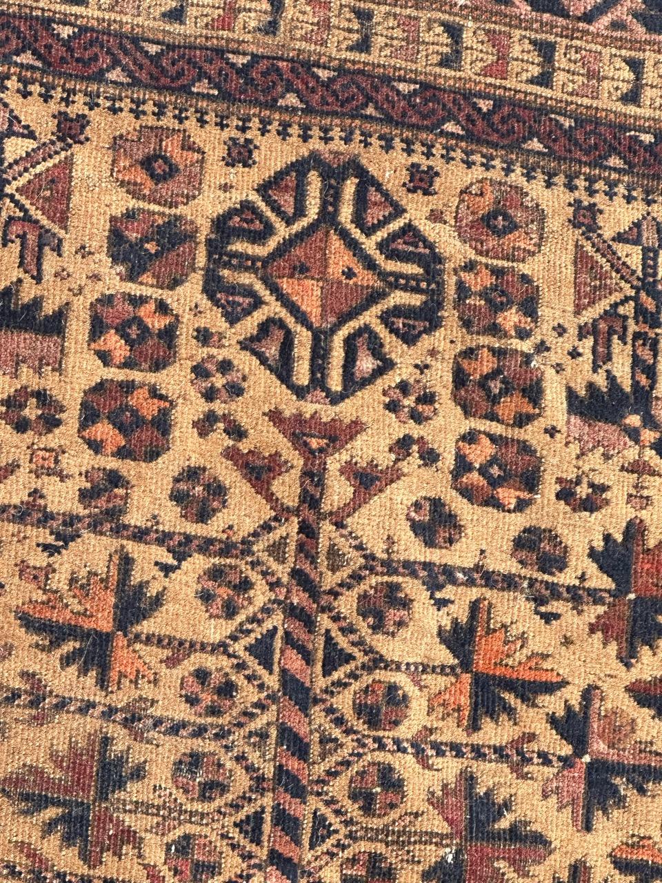 Bobyrug's nice distressed antique fine tribal Baluch rug  en vente 1