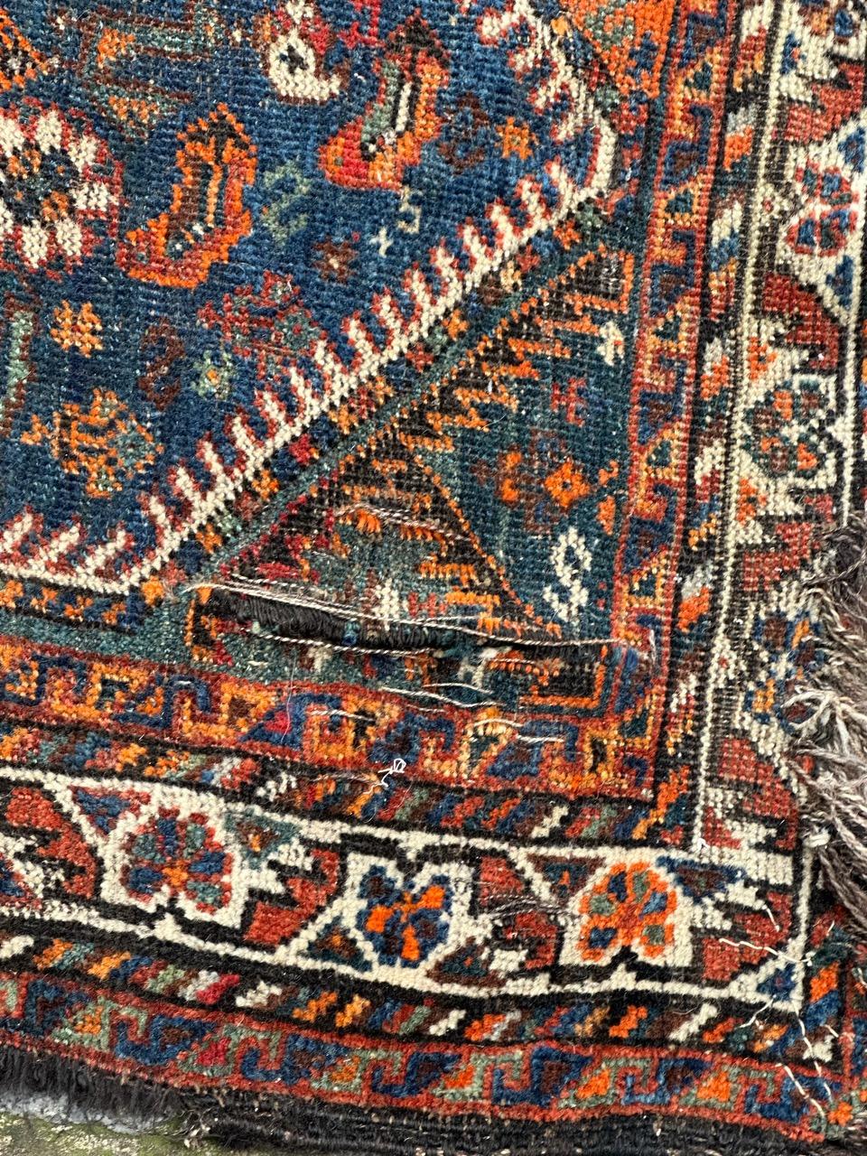 Bobyrug’s nice distressed antique tribal Shiraz rug For Sale 2