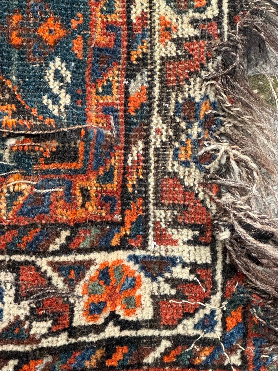 Bobyrug’s nice distressed antique tribal Shiraz rug For Sale 4