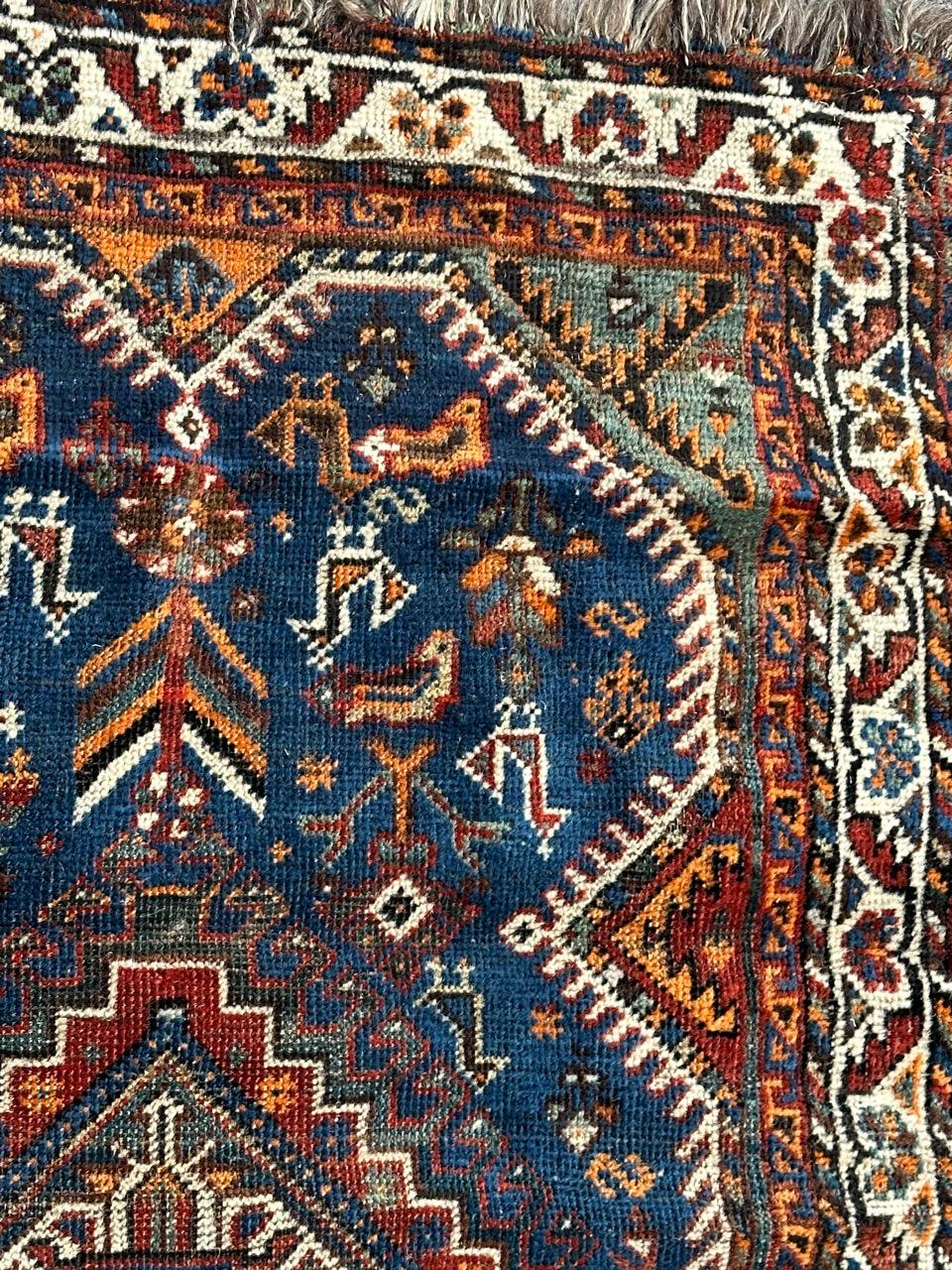 Hand-Knotted Bobyrug’s nice distressed antique tribal Shiraz rug For Sale