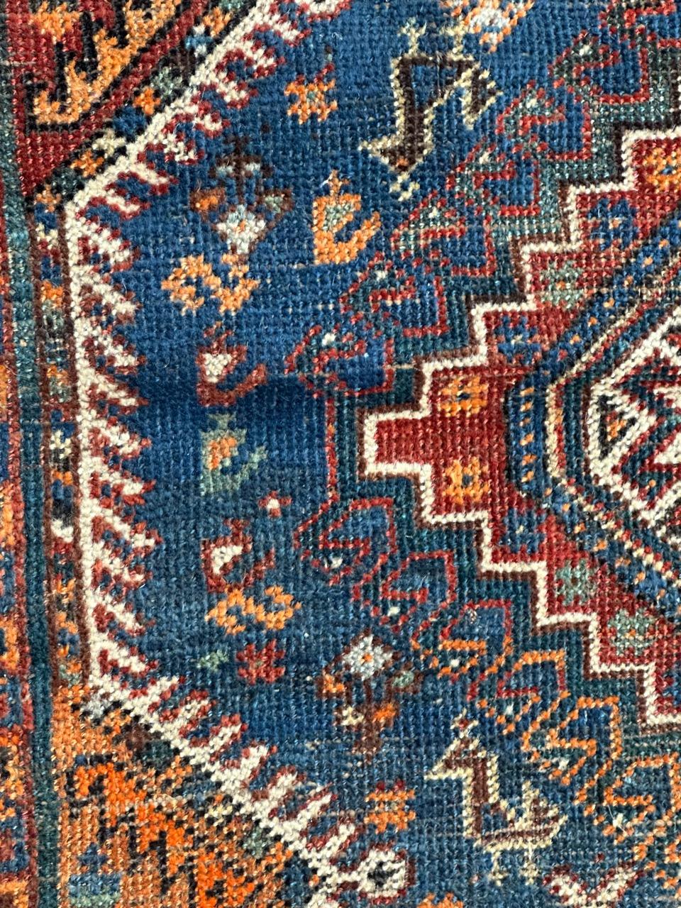 Bobyrug’s nice distressed antique tribal Shiraz rug For Sale 1