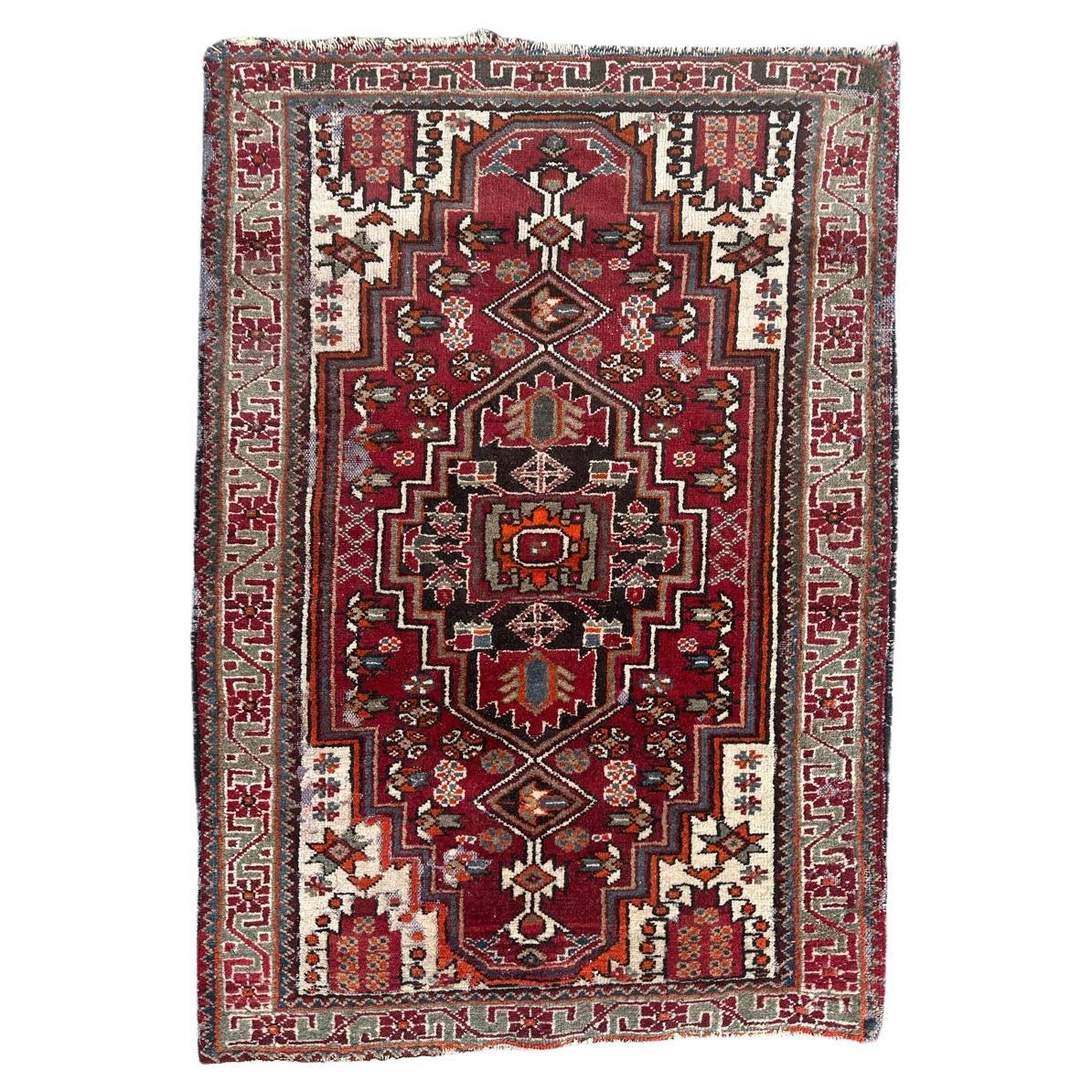 Bobyrug’s nice distressed mid century Hamadan rug 