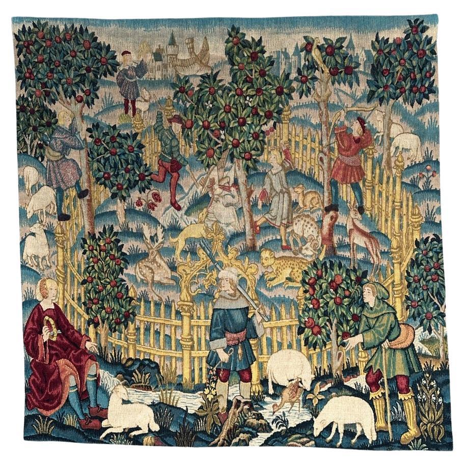 Bobyrug’s Nice French Aubusson Style hand printed tapestry  For Sale