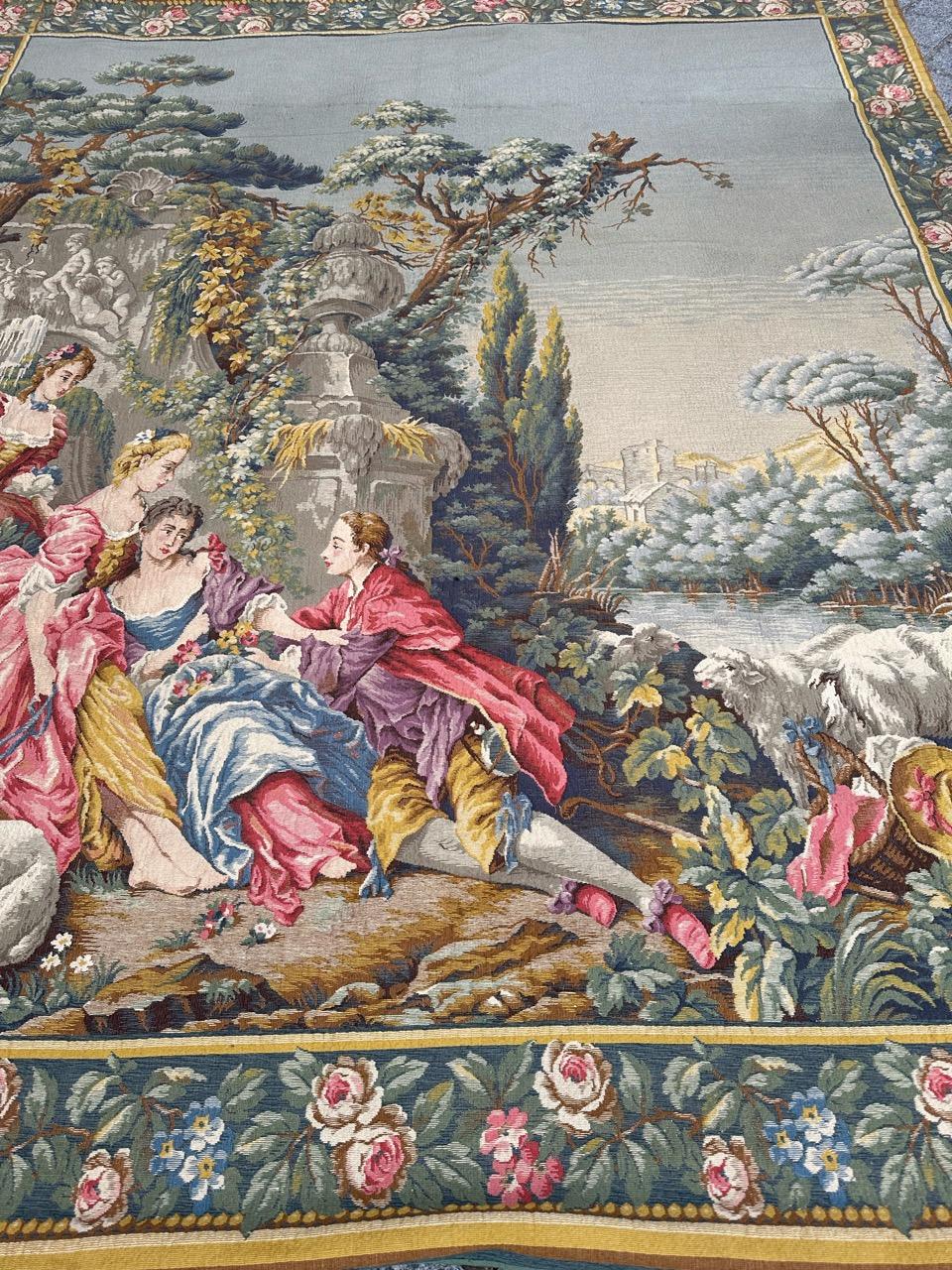 Bobyrug’s Nice French Aubusson Style Jacquard Tapestry “Berger Galant” For Sale 12