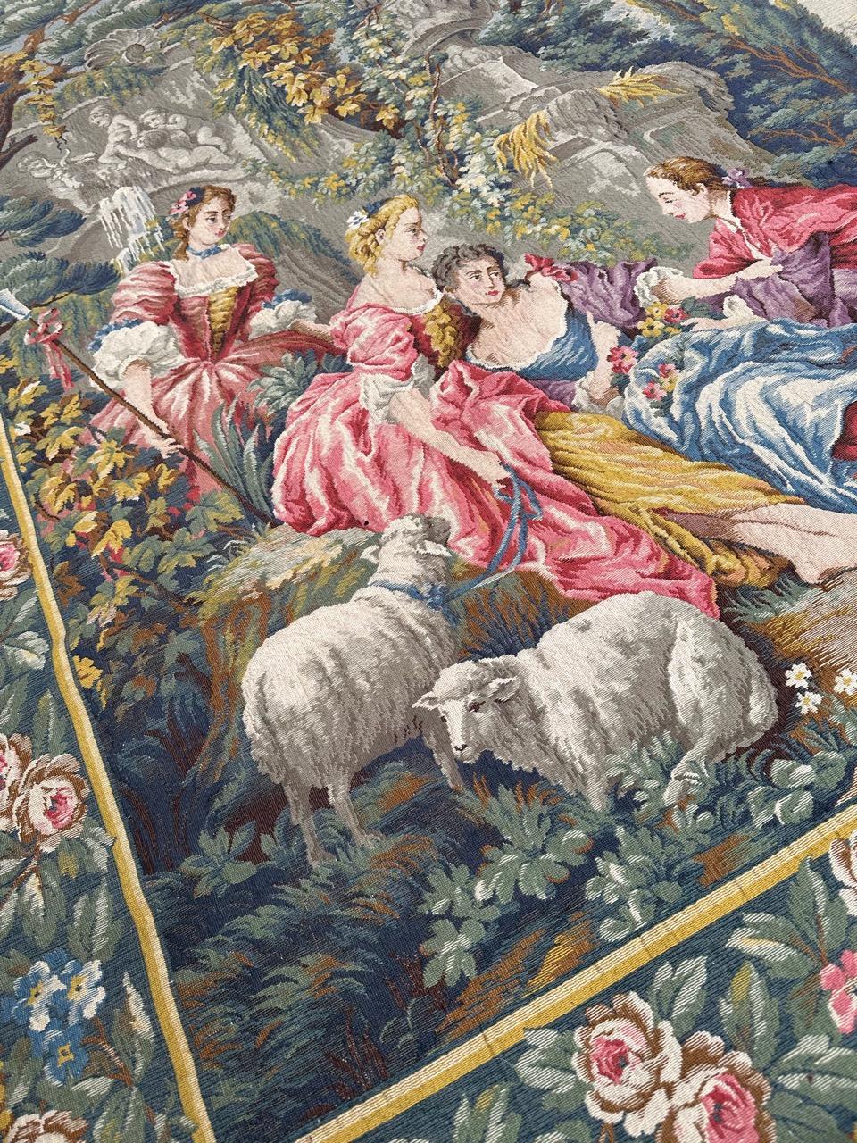Bobyrug’s Nice French Aubusson Style Jacquard Tapestry “Berger Galant” For Sale 14