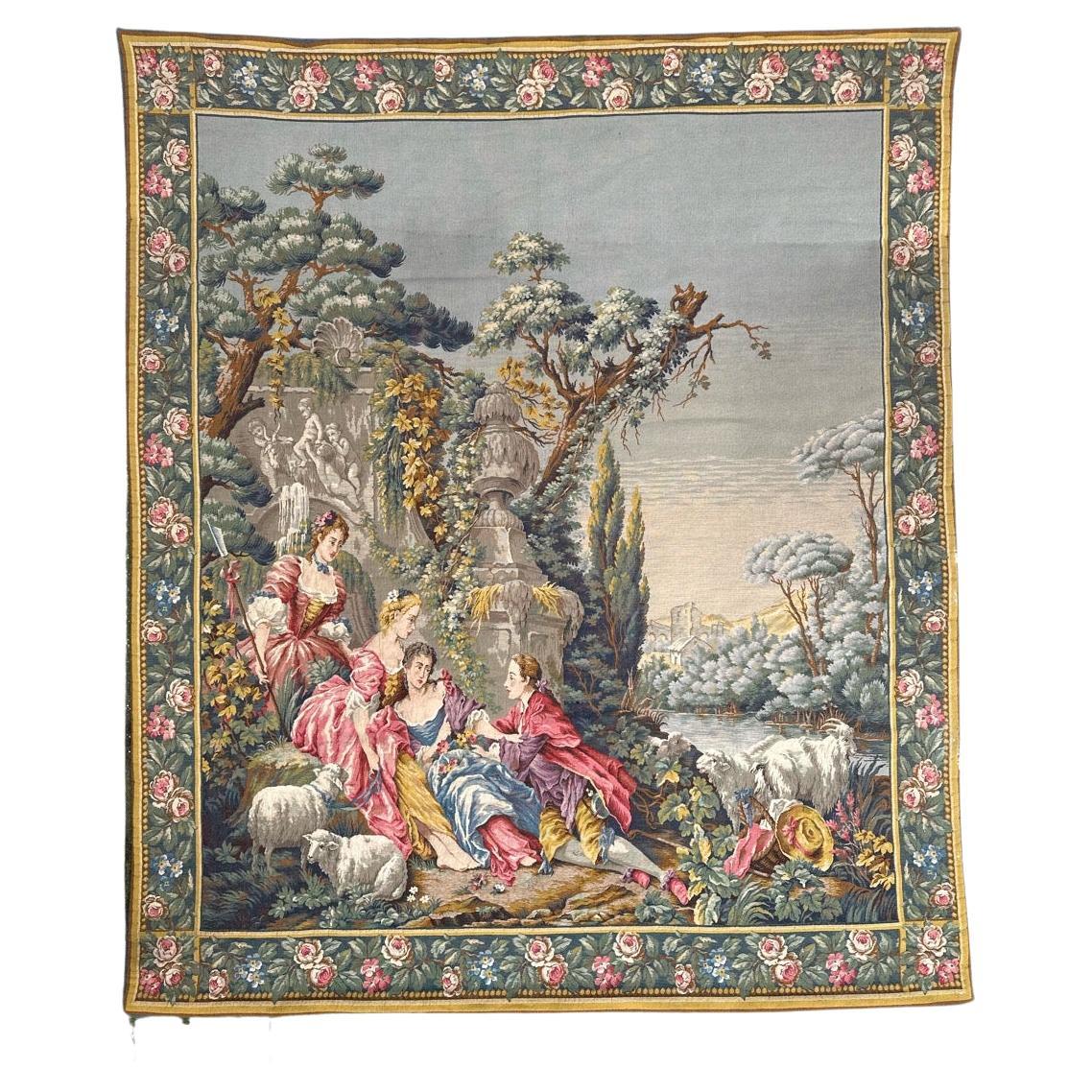 Bobyrug’s Nice French Aubusson Style Jacquard Tapestry “Berger Galant” For Sale
