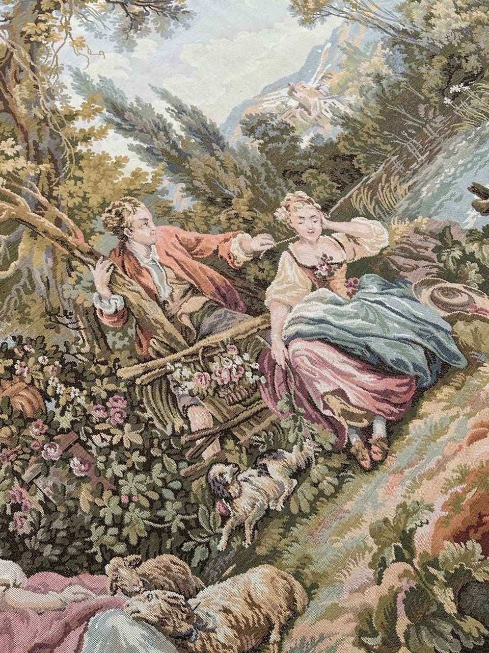 Bobyrug’s Nice French Aubusson Style Jacquard Tapestry « pastoral loves » For Sale 9