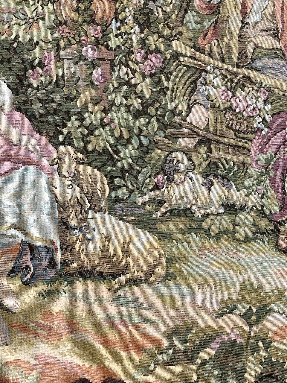 Bobyrug’s Nice French Aubusson Style Jacquard Tapestry « pastoral loves » For Sale 10